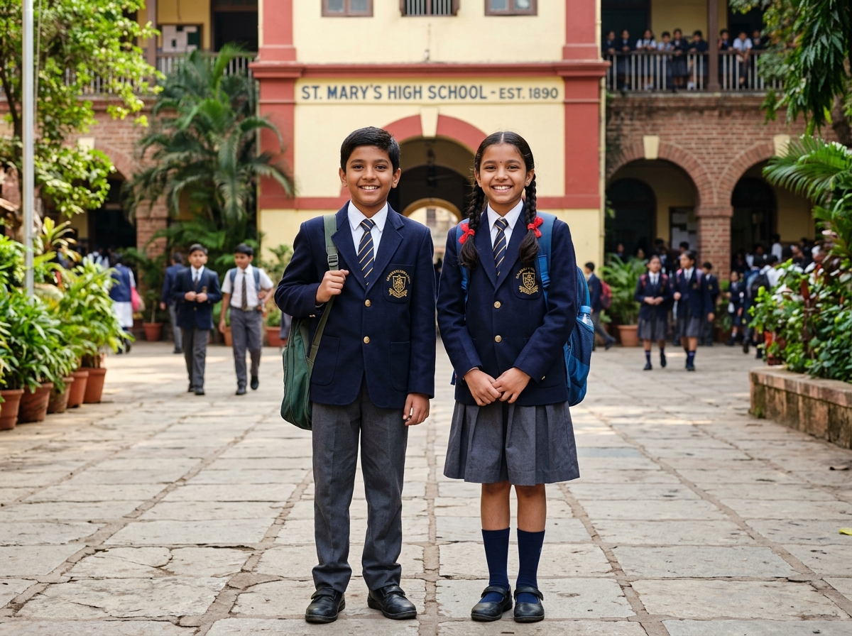 Indian school students in neat blazers and uniforms